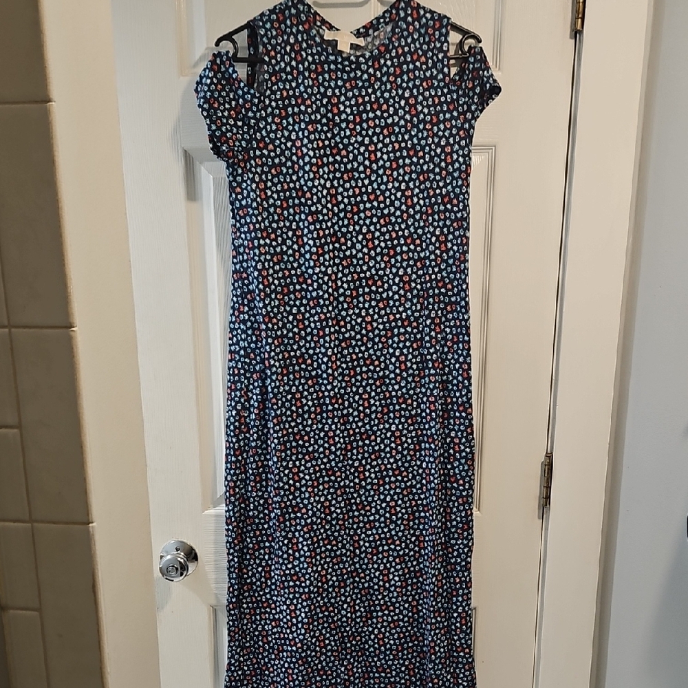 MICHAEL Michael Kors Navy and Coral Dot Maxi Dress
